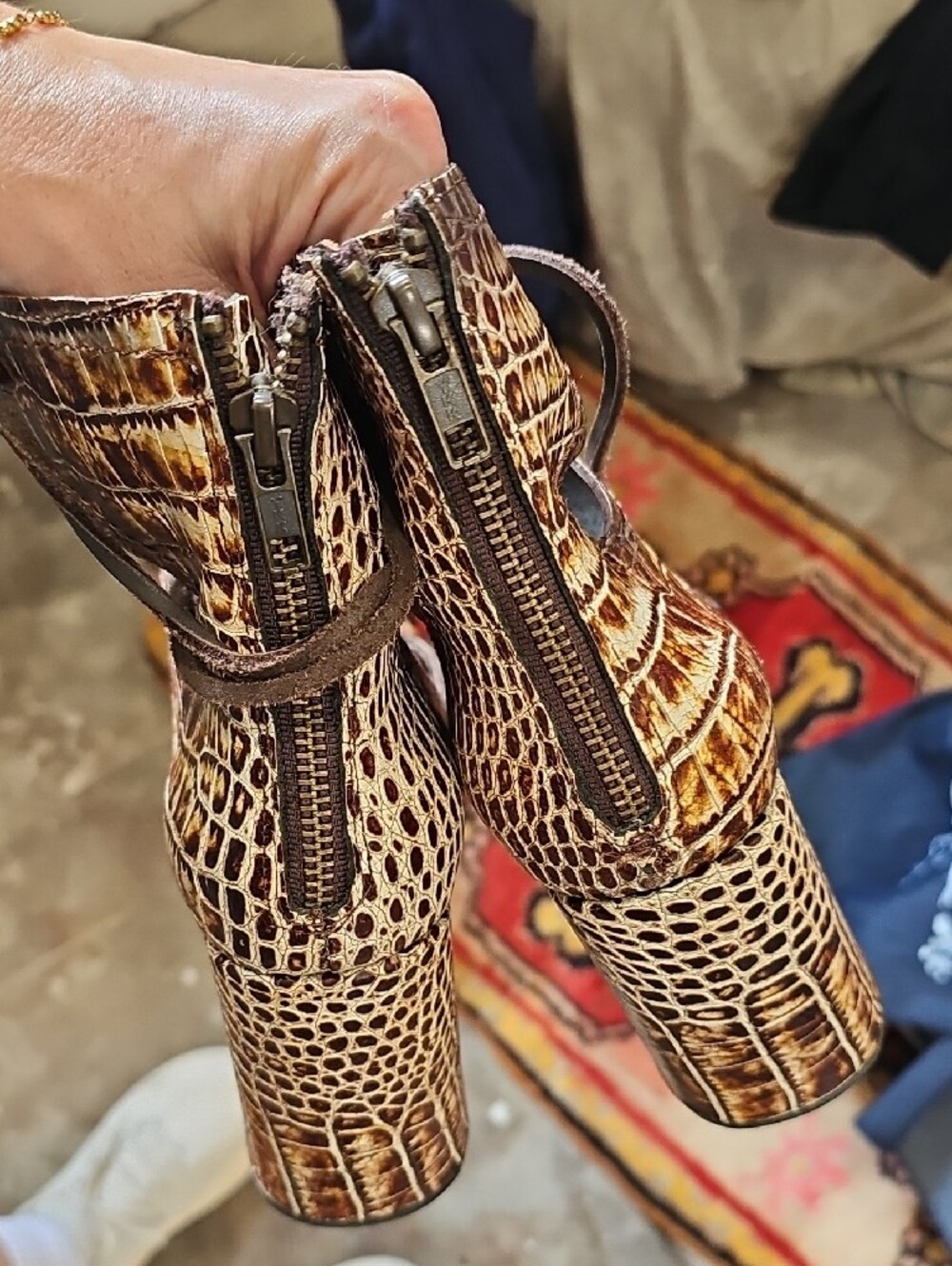 Freebird by Steven Brown Joyce Croc-Embossed Lace-Up Heels - Picture 5 of 7
